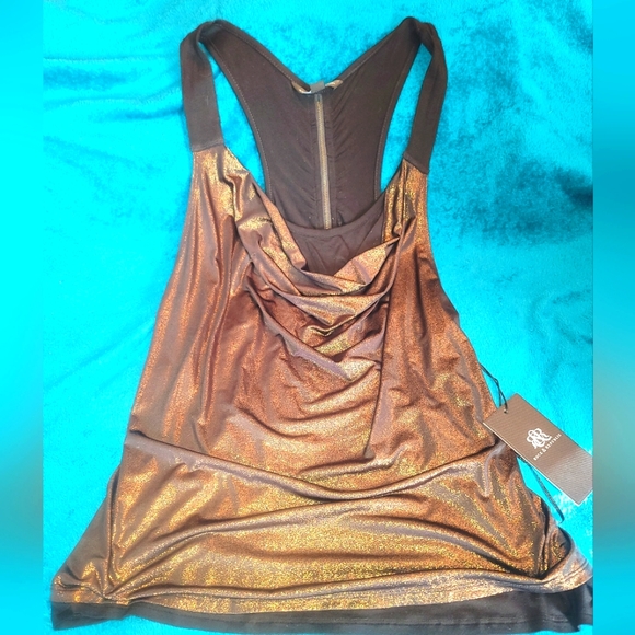 Rock & Republic Tops - Rock & Republic Gold Shimmer Drape Layered Tank NWT Size L